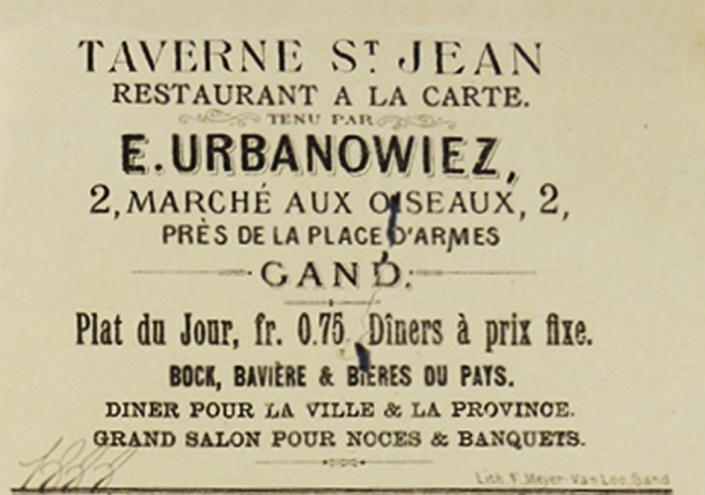 Reclame voor Urbanowiez, een Gentse traiteur die zowel dagschotels als feestmalen leverde, ook aan huis